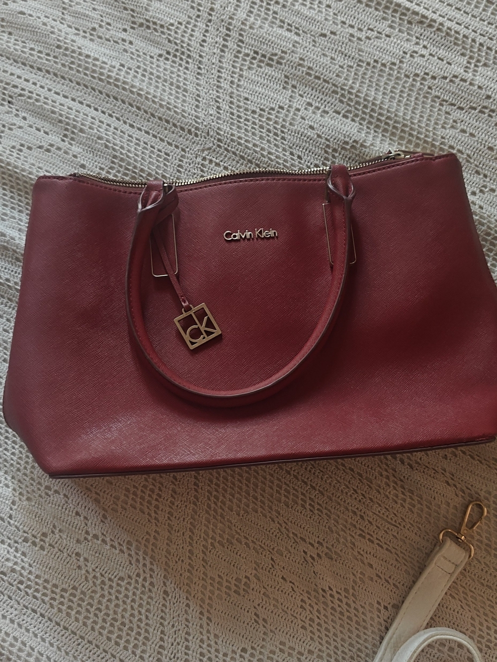 Calvin Klein Burgundy Red Tote with Gold Hardware